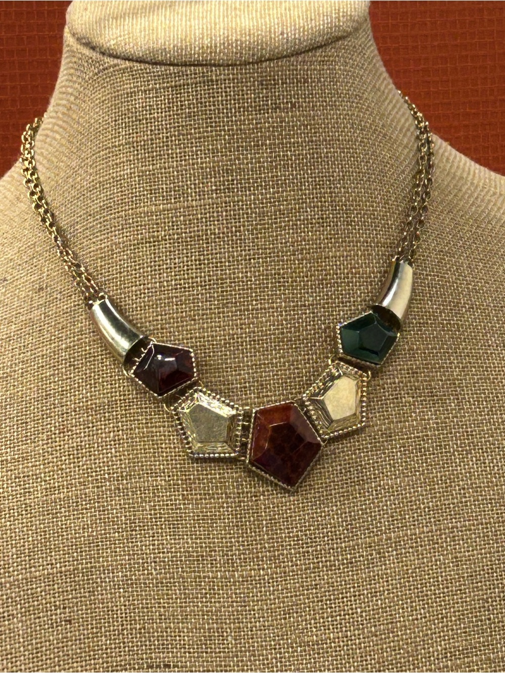 Gold-Tone Multi-Color Geometric Pendant Necklace - Women Jewelry